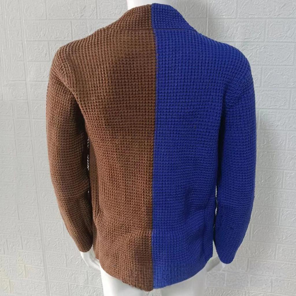 Herre Cardigan Fargeblokkert Slim-Fit Ståkrage Langermet Strikket Yttertøy