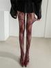 Damen Burgunderrot Rose Netzstrümpfe Hohe Elastizität Bequem Retro Chic Netzstrumpfhosen Für Stilvolle Streetwear Shopping