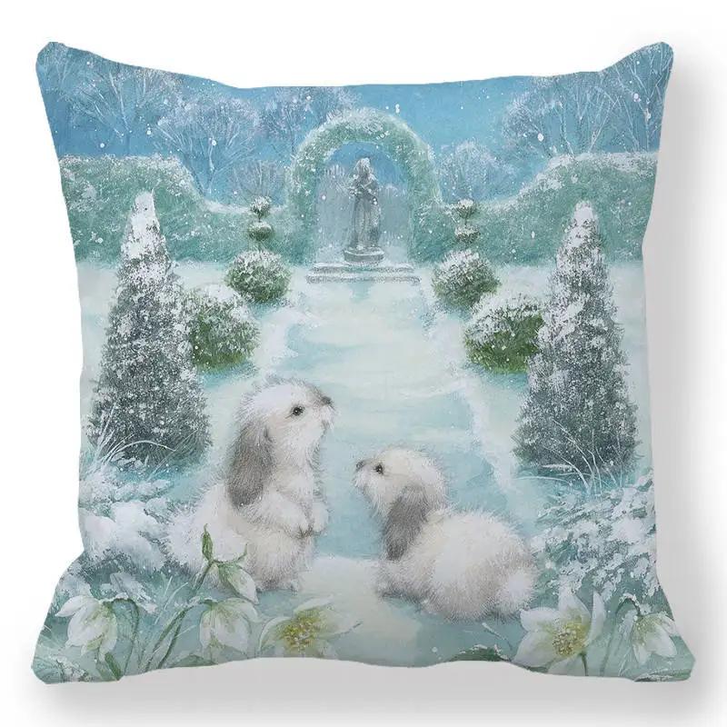 Easter Decorative Pillowcase Cartoon Egg Rabbit Flower Print Cushion Cover Bedroom Room Home Decor 45X45 Cm
