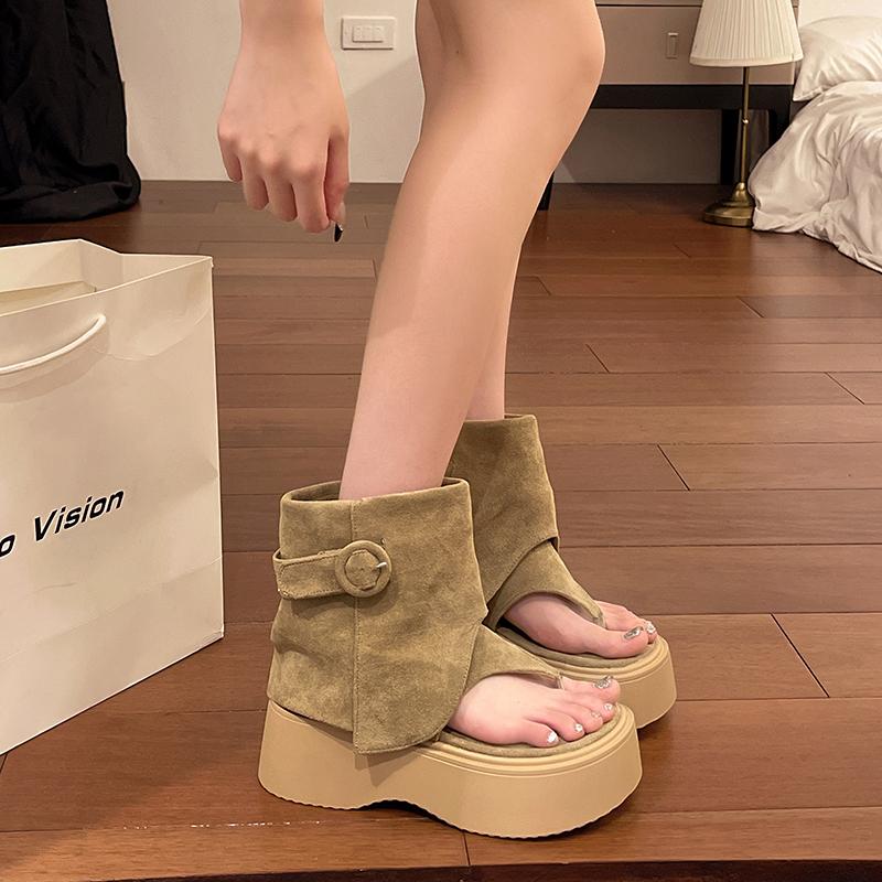 Fashion 7 Cm Platform Flip Flops Women Beach Sandals Casual Platform Roman High-top Buckle Strap Thick-soled Vintage Summer Boots