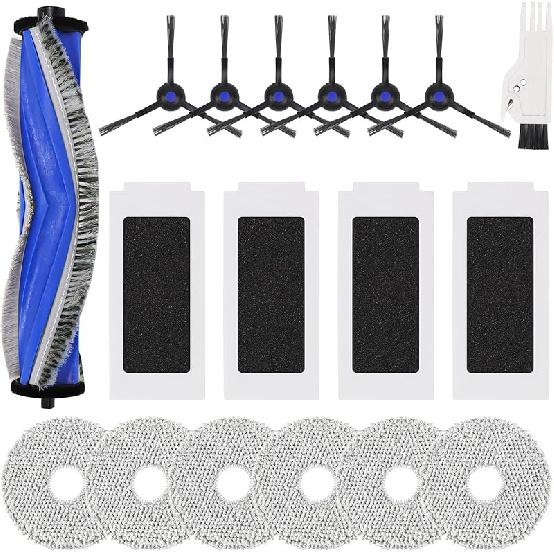 18 Replacement Parts for ECOVACS DEEBOT T30S/T30S Pro Vacuum and Mop Accessories Kit, 1 Main Brushes, 6 Side Brushes, 6 Mop Cloth Pads, 4 HEPA