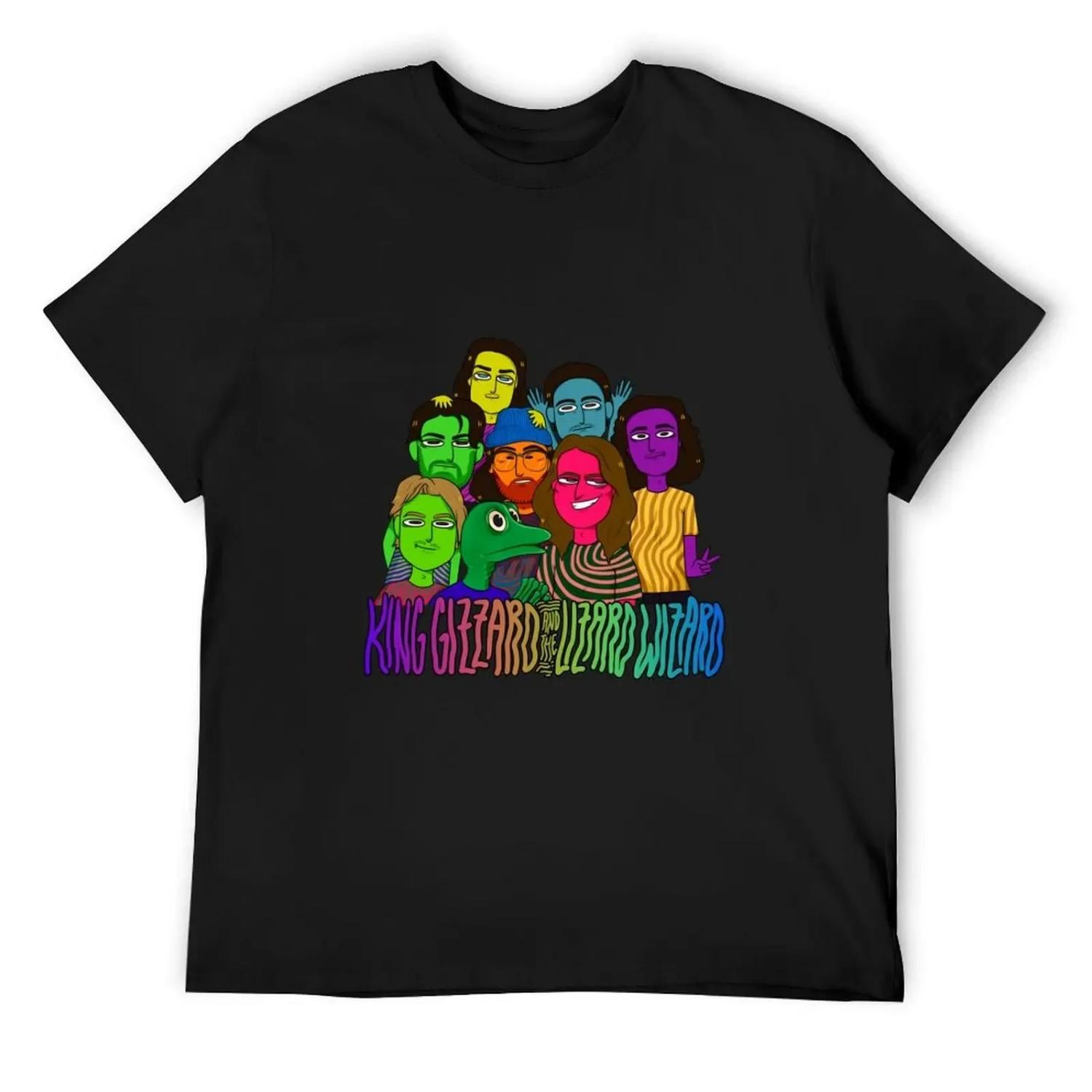 king gizzard and the lizard wizard_ rainbow version (transparent) T-Shirt kawaii clothes vintage oversized t shirt men S чёрный