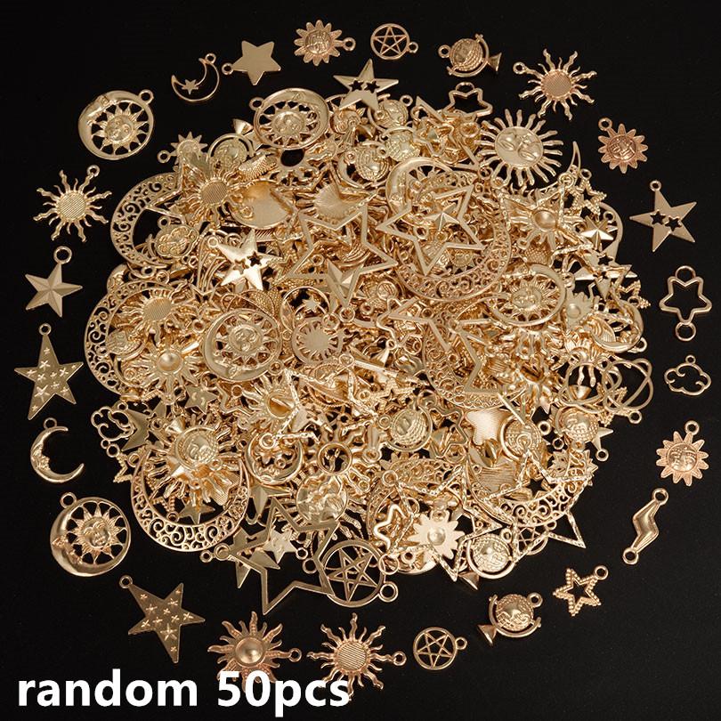 Light Gold Color Random Mix 10/20/30/50pcs Sun Moon Star Charms For Jewelry Making Materials To Make Bracelets Handmade Pendant