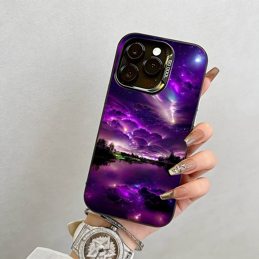 Northern Lights  Phone Case For iPhone 17,16,15,14,13,12,11 Plus,Pro Max,XS,Colorful Silver Black Cover