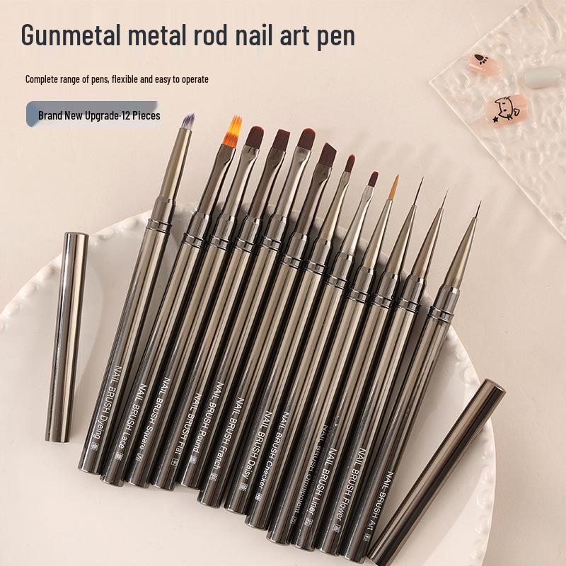 12-Piece Gradient Nail Art Brush Set - Round Head for Line & Flower Painting