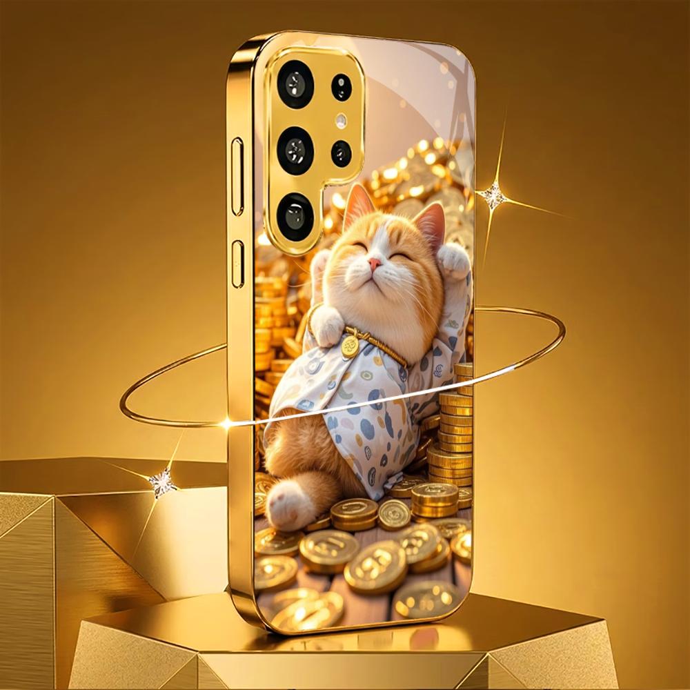 Treasure Luxury Kitty High-end PhoneCase Electroplated Glass PhoneCase for Samsung Galaxy S26 S25 S24 S23 S22 S21 FE,Ultra,Plus