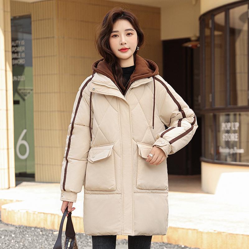 

Пуховик женский средней длины зимний новый стиль хлопковый женский повседневный свободный фейковый двухпредметный хлопковый жакет 3XL