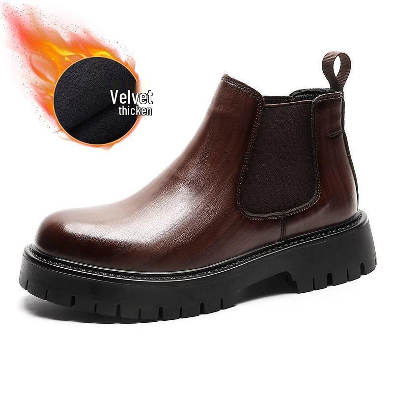 Men's Black & Brown Chelsea Boots - Thick Sole, High-Top Martin Style, British Fashion 2113