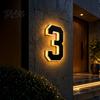 Weather Resistant House Sign Solar LED Number for Outside, 4.7" 6.7" Light Up Number, Modern Waterproof Address Outdoor Home Identification Plate Auto