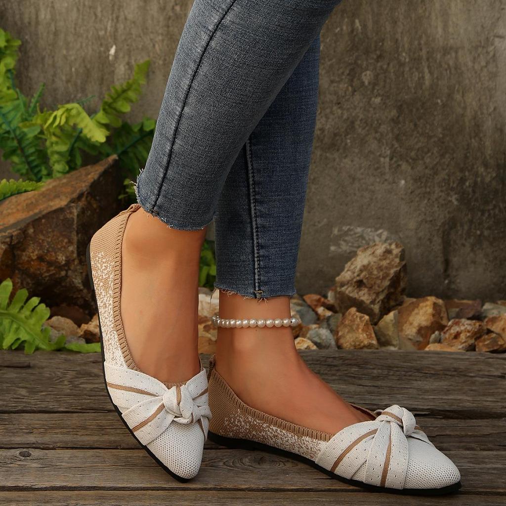 Frühling und Herbst Damen Schleife Gestrickte Arbeitsschuhe Bequeme und Atmungsaktive Schuhe