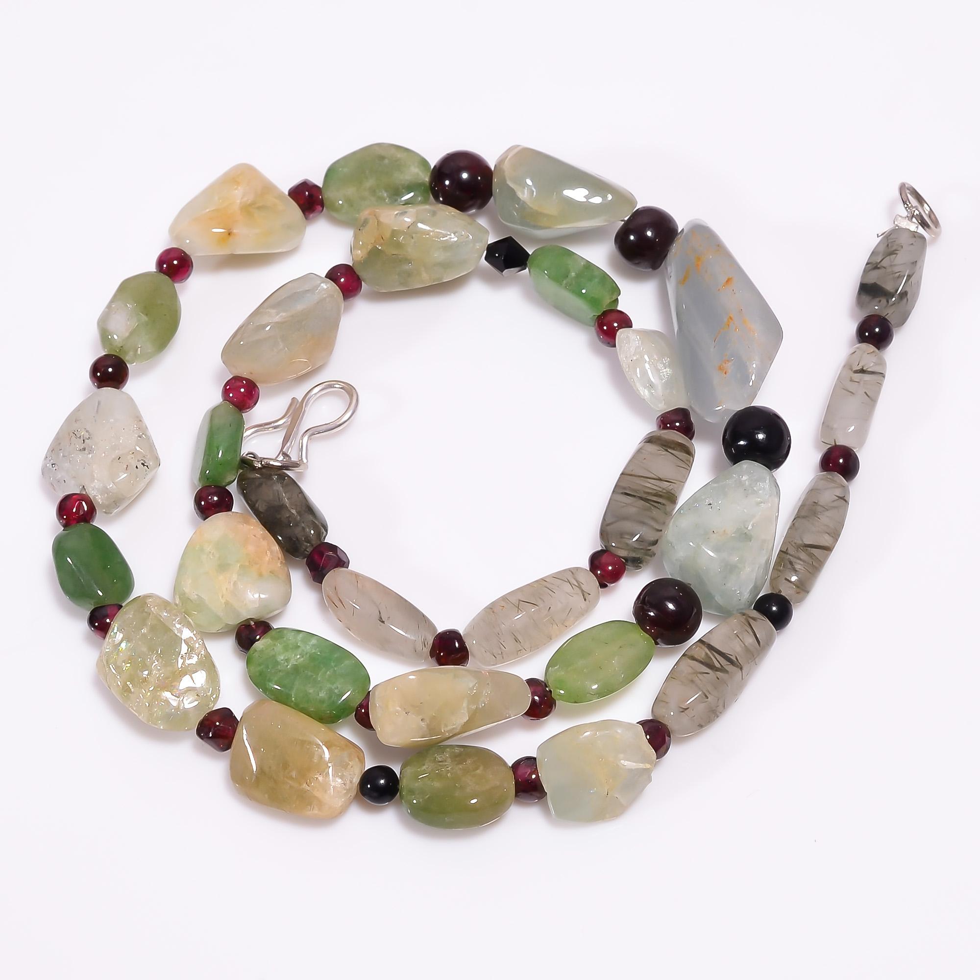 

Aquamarine Rutile Quartz Garnet Gemstone Beads Necklace 3-24 mm 18 UB-8185 UB-8185