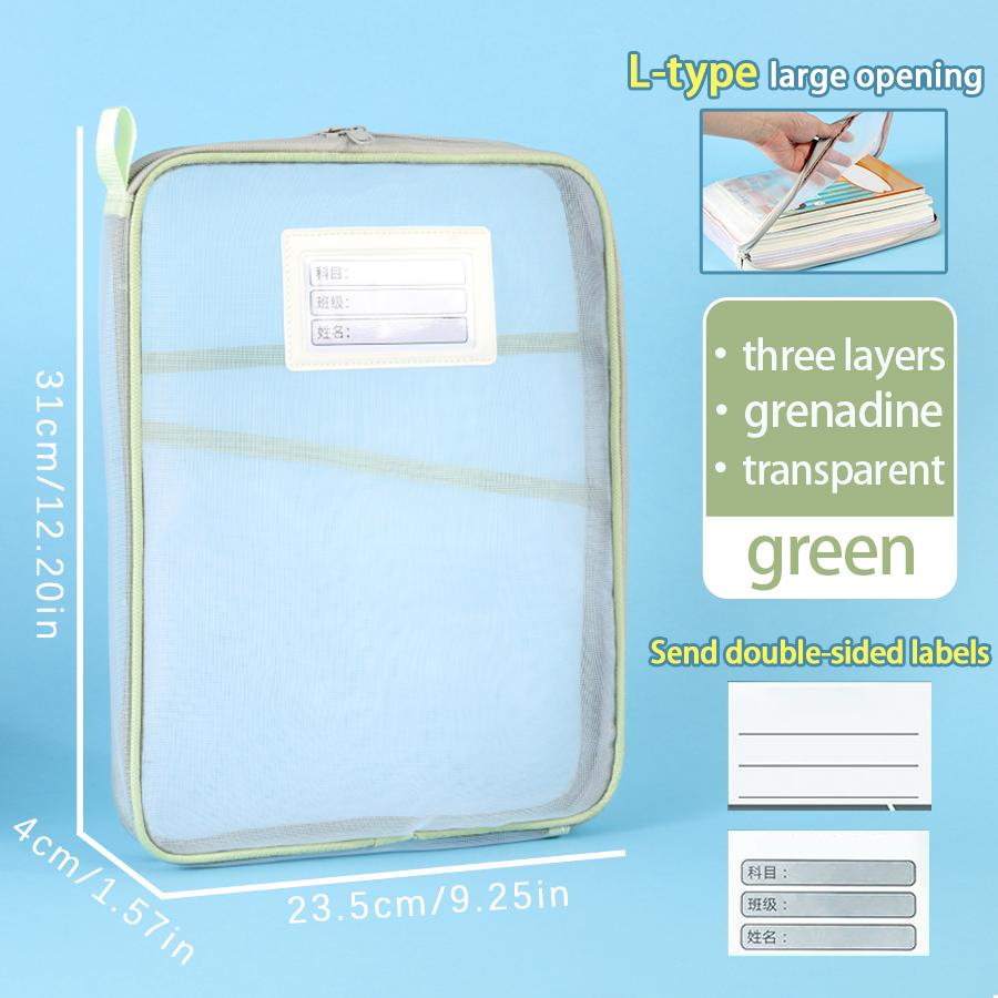 Aktentasche aus Netzstoff mit Reißverschluss für Schülerprüfungen, Schreibwarenhalter, Aufbewahrungstasche, durchscheinender Reißverschluss, Bleistifttasche, Büro-/Schulbedarf