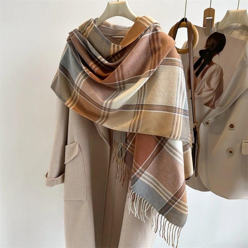 

Warm Plaid Cashmere Shawl Poncho Winter Scarf Luxury Print Blanket Pashmina Wraps Bufanda With Tassel Casual Stoled Echarpe