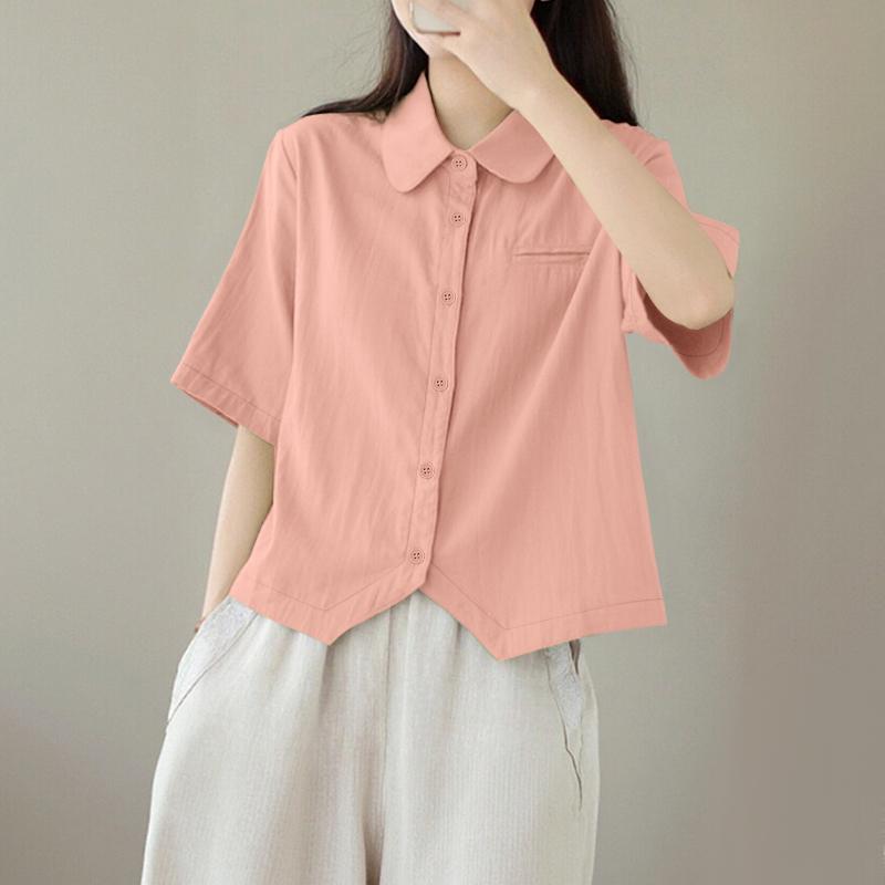 ZANZEA Damen Umlegekragen Locker Lässig Halbarm Bluse