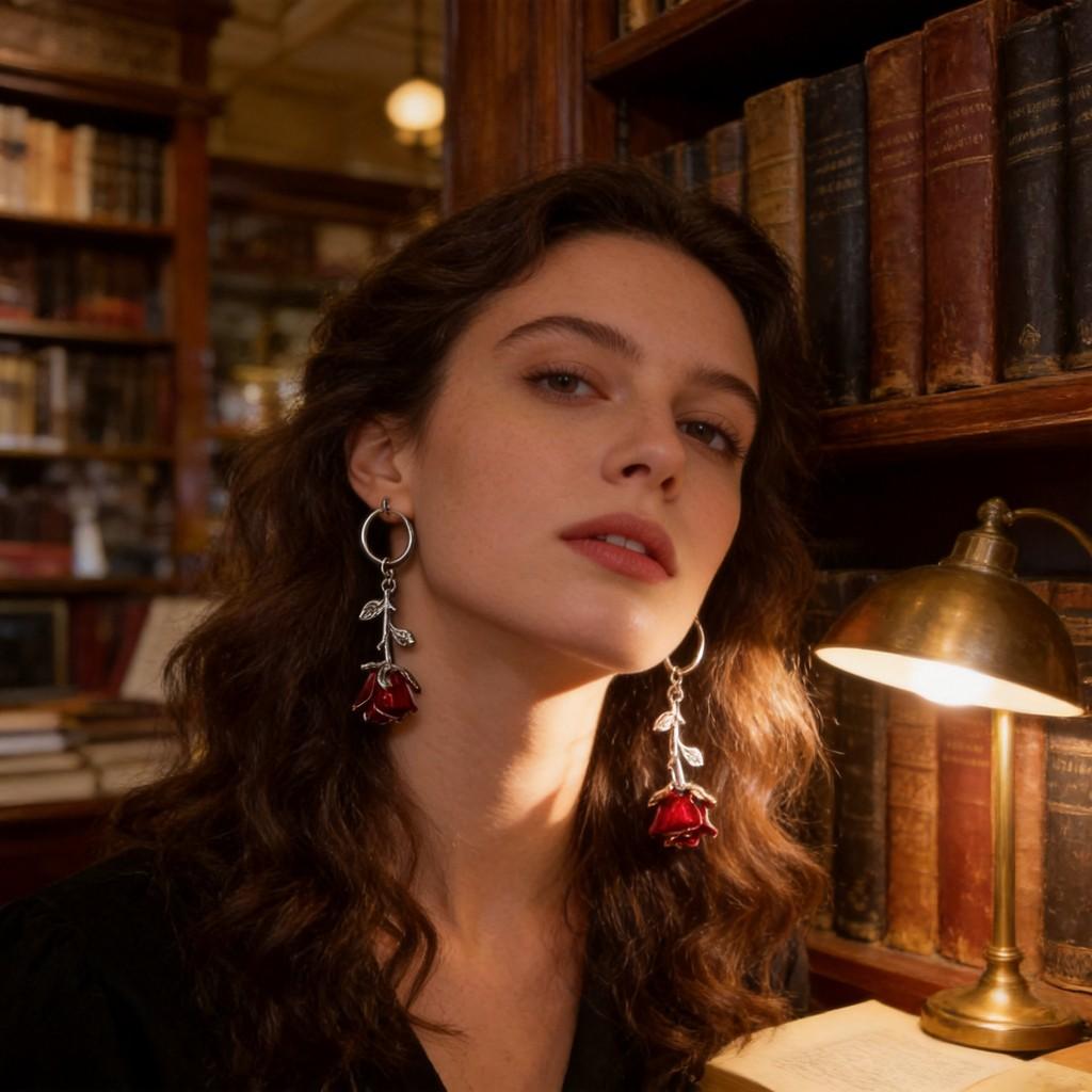 Rose Flower Vintage Alloy Earrings For Women With Retro Art Style