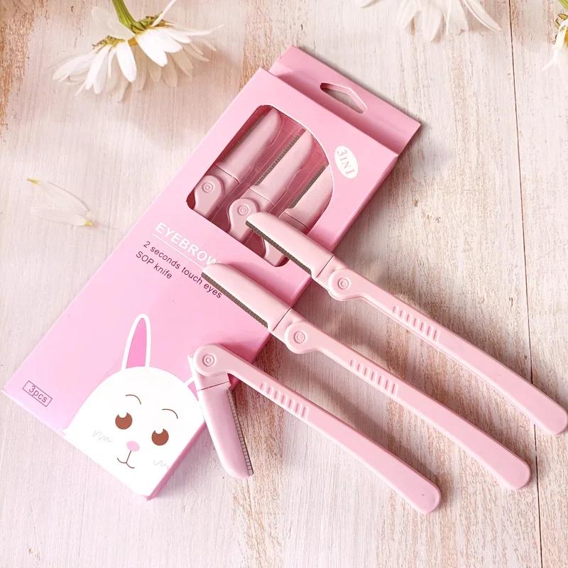 3pcs Eyebrow knife&Double headed eyebrow brush Women Face Care Hair Removal Tool Makeup Shaver Knife Eyebrow Trimmer Shaving