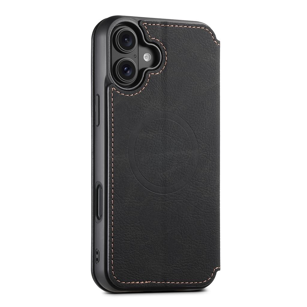 SUTENI J06 For iPhone 16 Plus Case Litchi Texture Leather Wallet Phone Shell Compatible with MagSafe