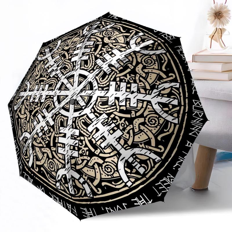 Wolf Viking Symbol Outdoor Automatic Umbrella Compact 8-Rib Lightweight Durable Everyday Carry Umbrella Outdoor Accessory Stylish Gift for Women