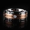 New Fashion 8mm Men's Double Groove Beveled Stainless Steel Ring Blue Brushed Inlay AAA Zircon Ring Men's Wedding Band Jewelry