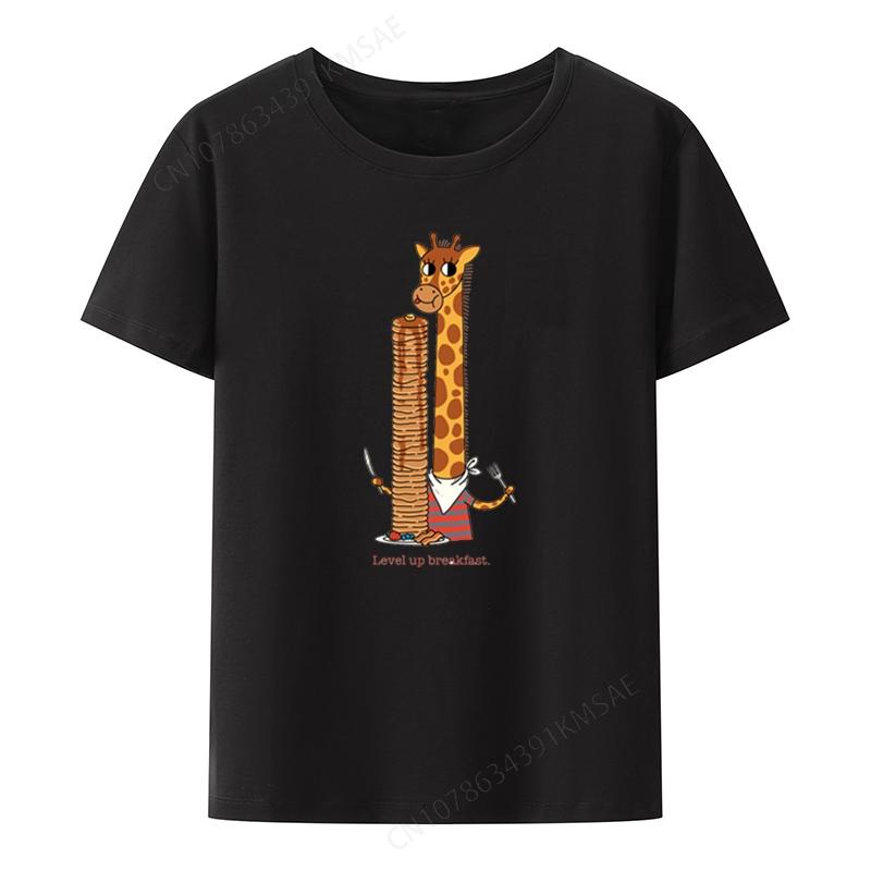 Level Up Breakfast Graphic Print T-shirt Funny Tee Roupas Masculinas Cool Camisa Blouse Casual