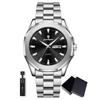 POEDAGAR 1pc Casual Men's Stainless Steel Quartz Wristwatch, Dual Date Display, Business Waterproof Luminous Wristwatch,  Men's Gift