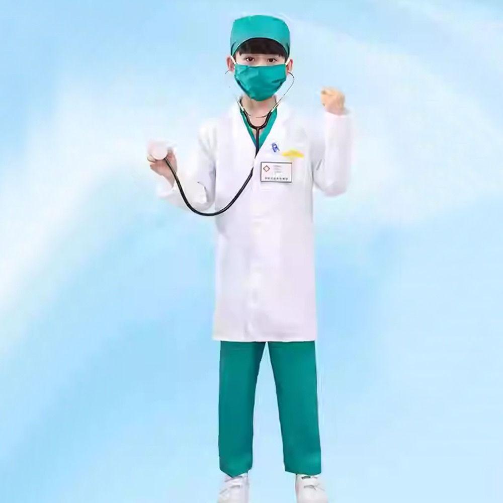 7PCS V Neck Surgical Children Doctor Costume Set Doctor Nurse Cosplay with Stethoscope Scrubs Surgical Suit