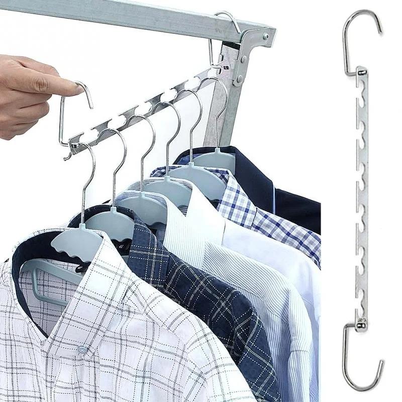 1pc 37cm Multifunctional Space Saving Metal Hangers with Magic Hook 6 Hole Clothing Wardrobe Organize Hanger Holder