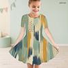 Girls Round Neck Short Sleeve Printed A Line Flared Dress