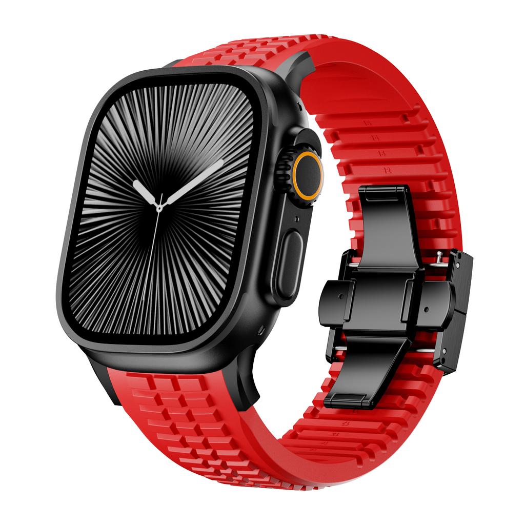 Sports Silicone Band for Apple Watch Ultra 3/2 49mm 46mm 45mm 44mm Luxury Metal Bracelet for iWatch Series 11 10 9 8 7 Se Strap