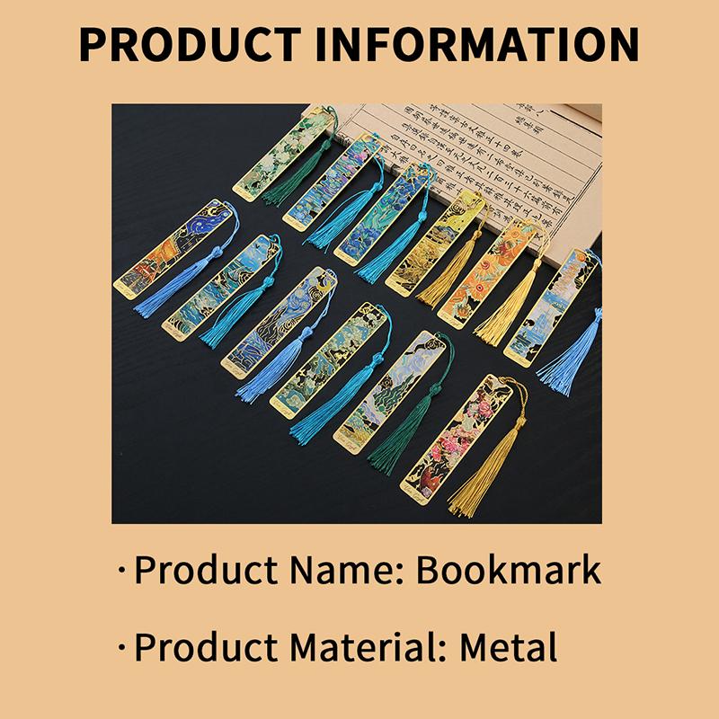 1 Pc Retro Floral Painting Metal Bookmark Hollow Bronzing Bookmark With Tassel Stationery Gifts For Book Club Reader