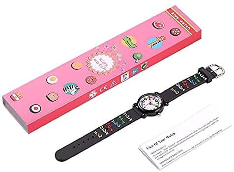 Kids Watch, 3D Cute Cartoon Silicone Band Wristwatch, Time Teacher Gift for Girls Boys (Black)