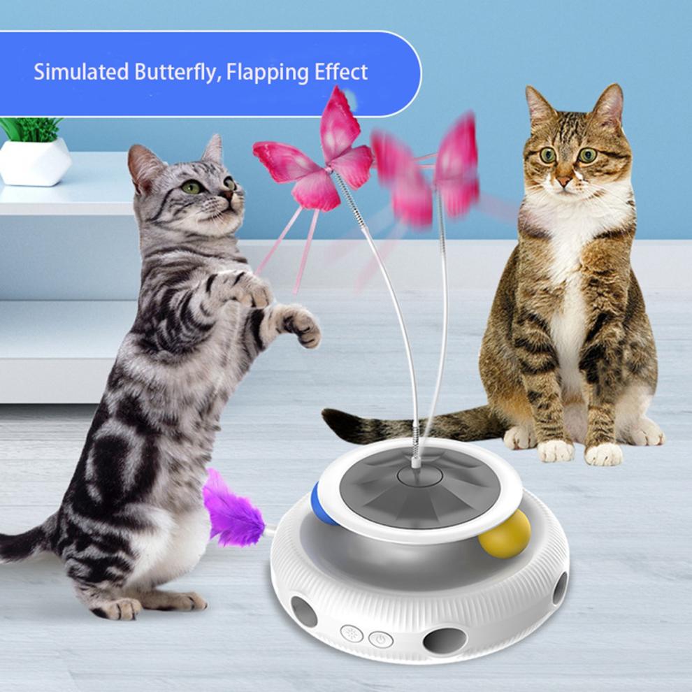 3 In 1 Smart Cat Toys Automatic Fluttering Butterfly Fun Ball Toy Set Electronic Interactive Pet Accessories