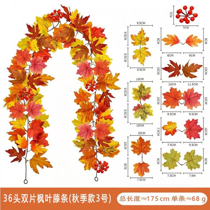 Artificial Maple Leaf Vine Fall Decor Black Leaves Harvest Season Home Decoration Silk Floral Garland