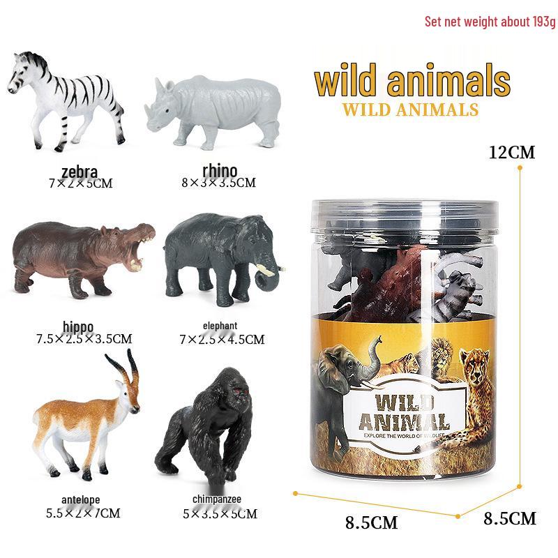 Mini Animal Model Toy Set: Elephant, Lion, Tiger, Rhinoceros, Panda with Succulent Scene Ornament