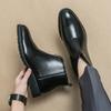 Fashion Men's Retro Genuine Leather Chelsea Boots Men Fashion Ankle Boot Mens Casual British Style Short Boot Thick Soled Pointed Shoes