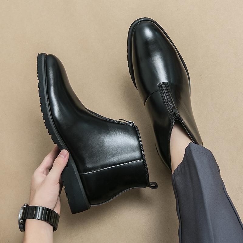 Fashion Men's Retro Genuine Leather Chelsea Boots Men Fashion Ankle Boot Mens Casual British Style Short Boot Thick Soled Pointed Shoes