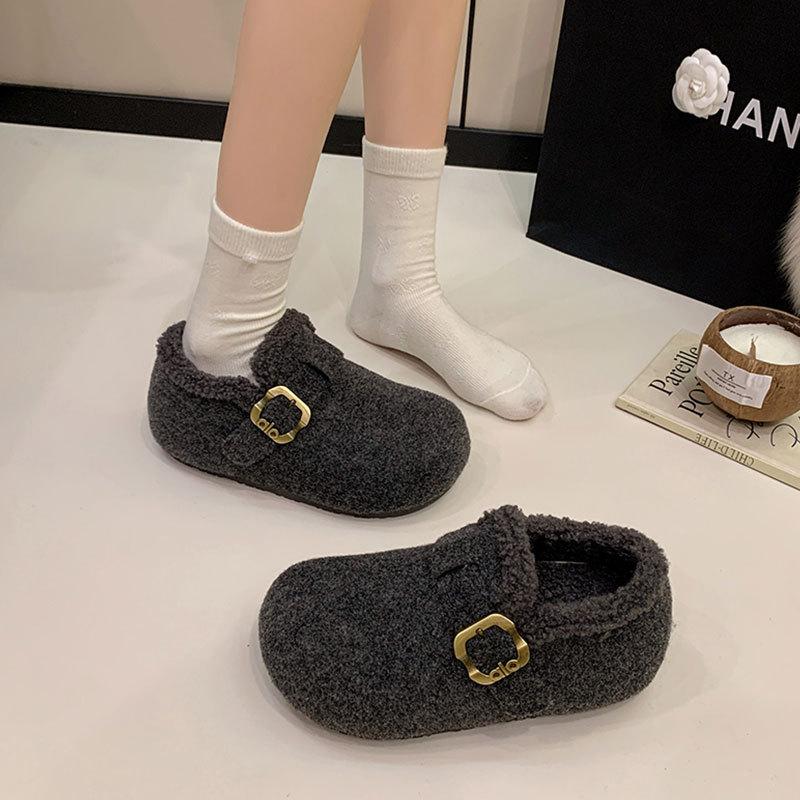 Retro thick-soled velvet women's all-inclusive shoes women's new winter thickened warm fluffy shoes cotton shoes