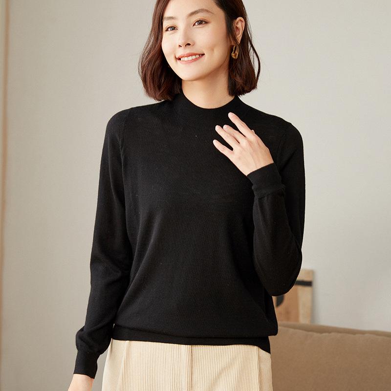 

Женский свитер из чистого кашемира с длинным рукавом и воротником-стойкой Large