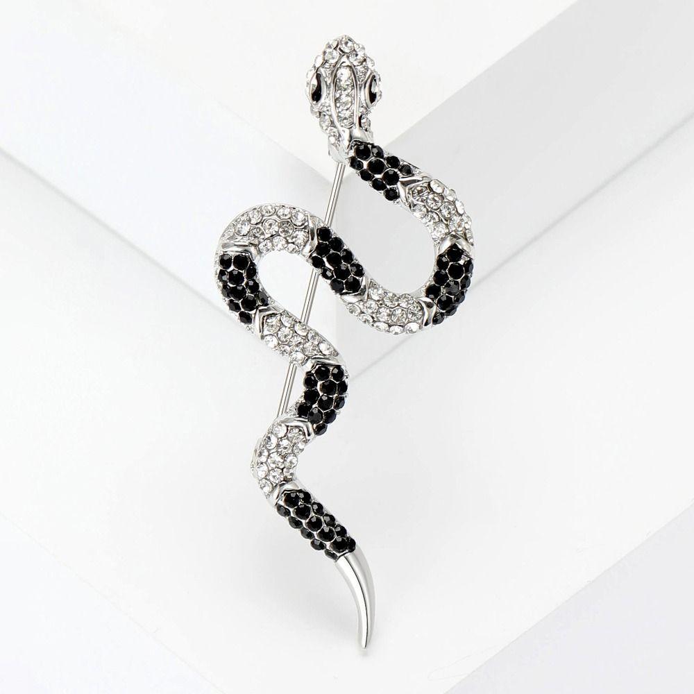 Sparkling Rhinestone Collar Pins Animal Snake Lapel Pin Fashion Zodiac Snake Brooch  New Year