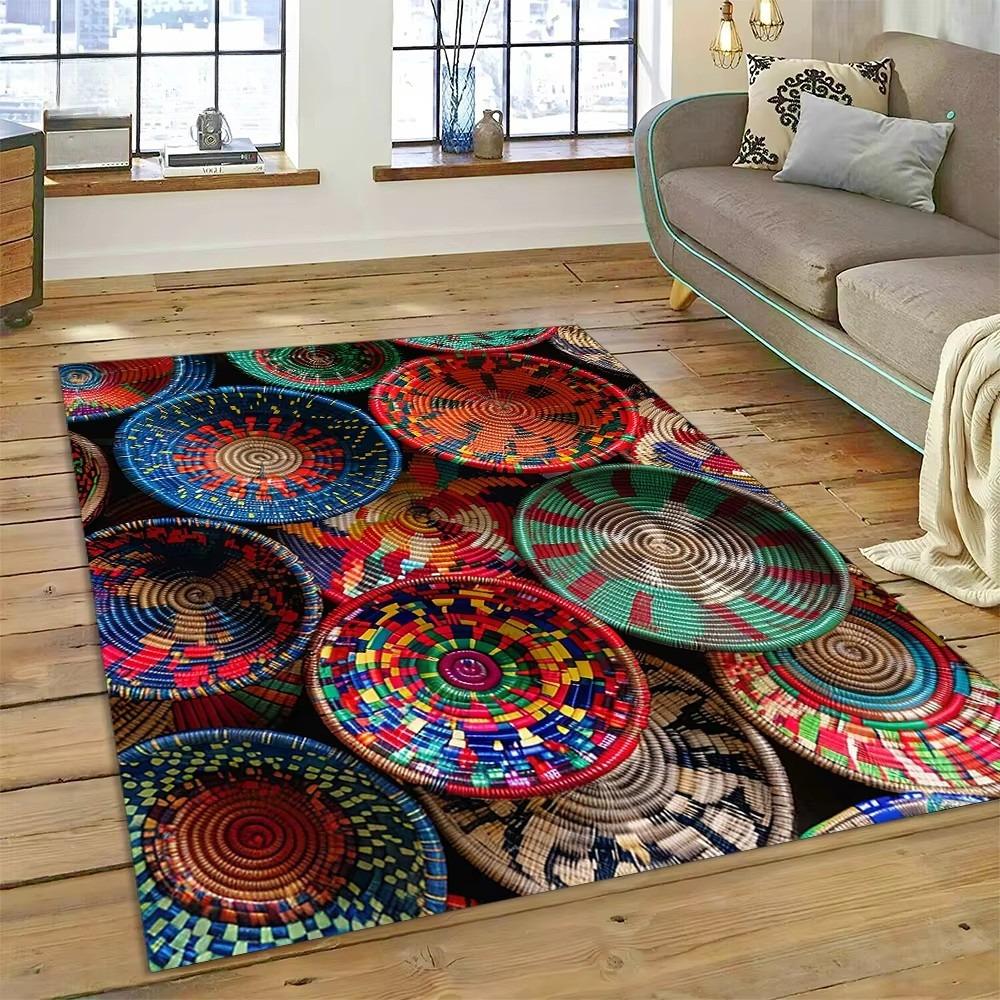 3D Etioopia Värviline Lilleline Kootud Kunstikorvid Mandala Vaip Vaip elutuppa Magamistuppa Kodukaunistus, Libisemisvastane diivanile Uksematt