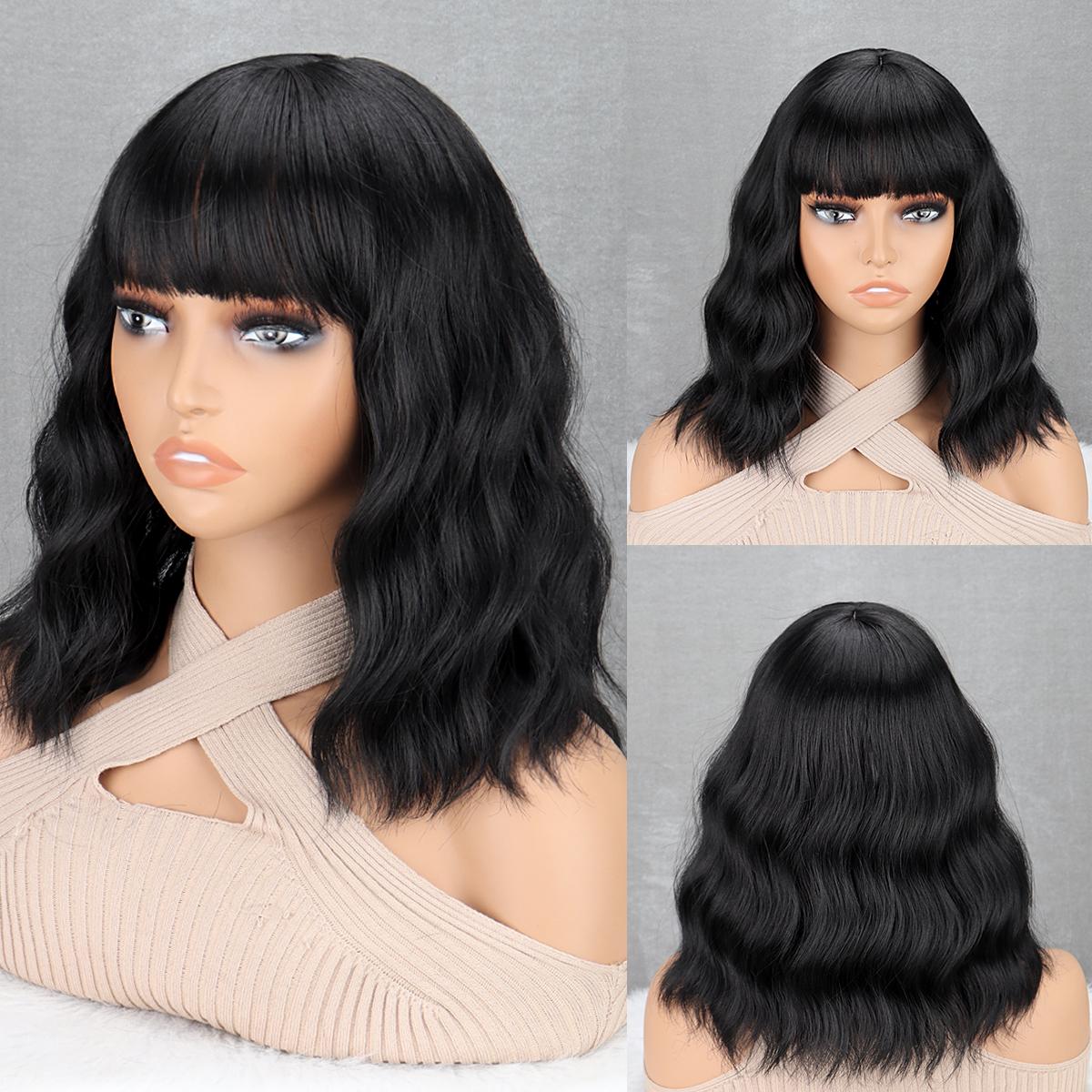 

Мисс парик Синтетический короткий вьющийся волнистый парик с челкой Парик средней длины до плеч для женщин 30cm