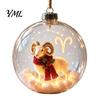 Weihnachtsbaum-Hängedekorationen Beleuchteter Sternzeichen-Weihnachtsschmuck, Leuchtende Schilderkugel mit Warm-LED, Saisonale Dekorationen für den Kamin 3D Klar