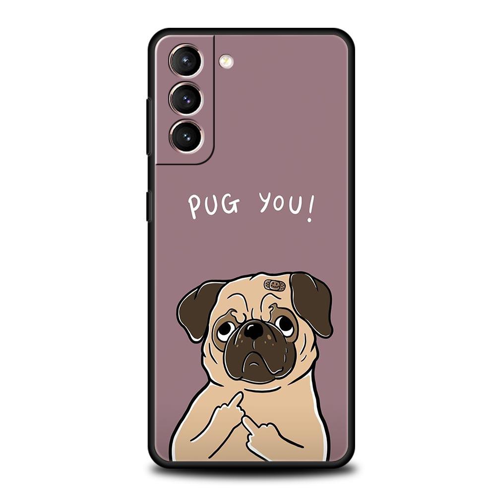 Soft TPU Phone Case For Samsung Galaxy S25 S24 S23 S22 S21 Ultra S20 FE 5G S10 S10E Plus Cute Pug Dog Black Cover