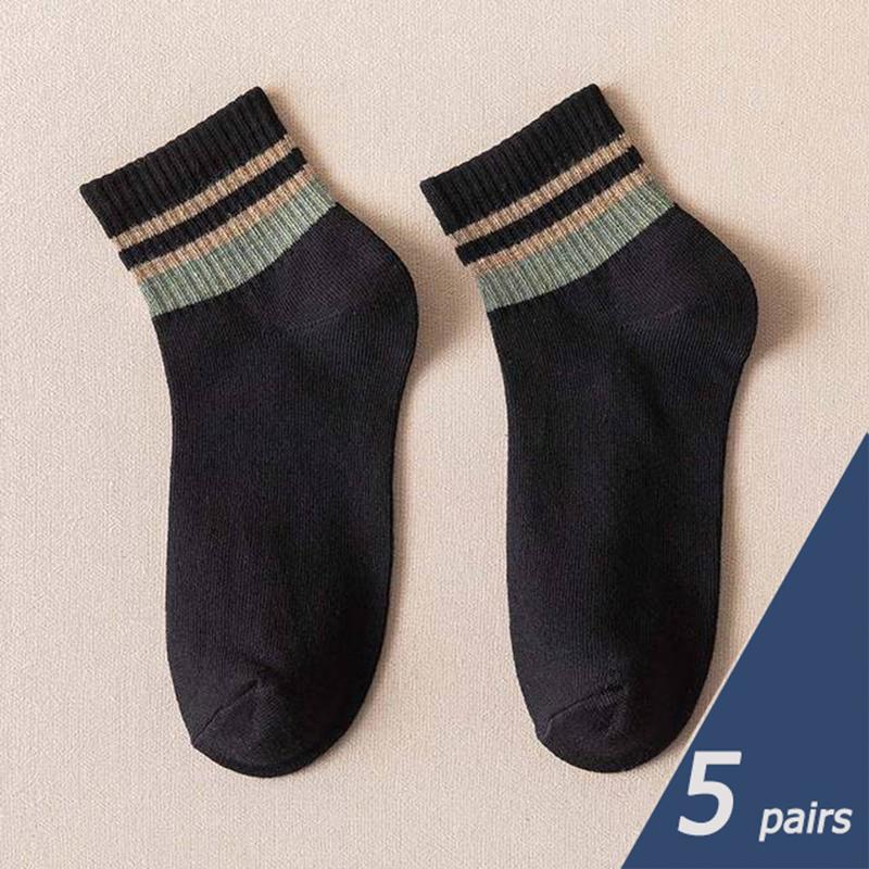 LKWDer Brand 5 Pairs Autumn Winter Men Thermal Socks Solid Color Stripe Fashion Casual Cotton Sweat Absorption Thick Comfortable
