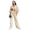 Autumn Women's Thick Hoodie Coat + Drawstring High Waist Loose Casual Pants Set Lined Fleece Woman's Clothing Street