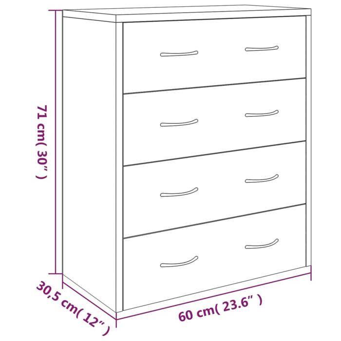 VidaXL Buffet with 4 Drawers 60x30.5x71 Cm Brown Oak 342582