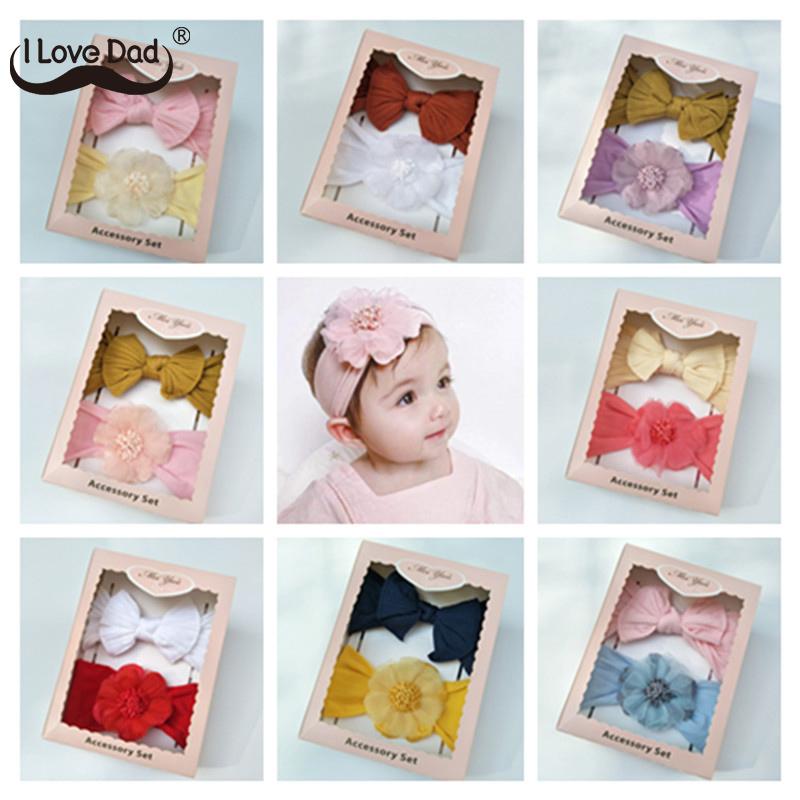Headbands 2 Newborn Baby Pcsset Flower Bows Kids Baby Hair Band Solid Color Infant Baby Hairbands Baby Girls Hair Accessories