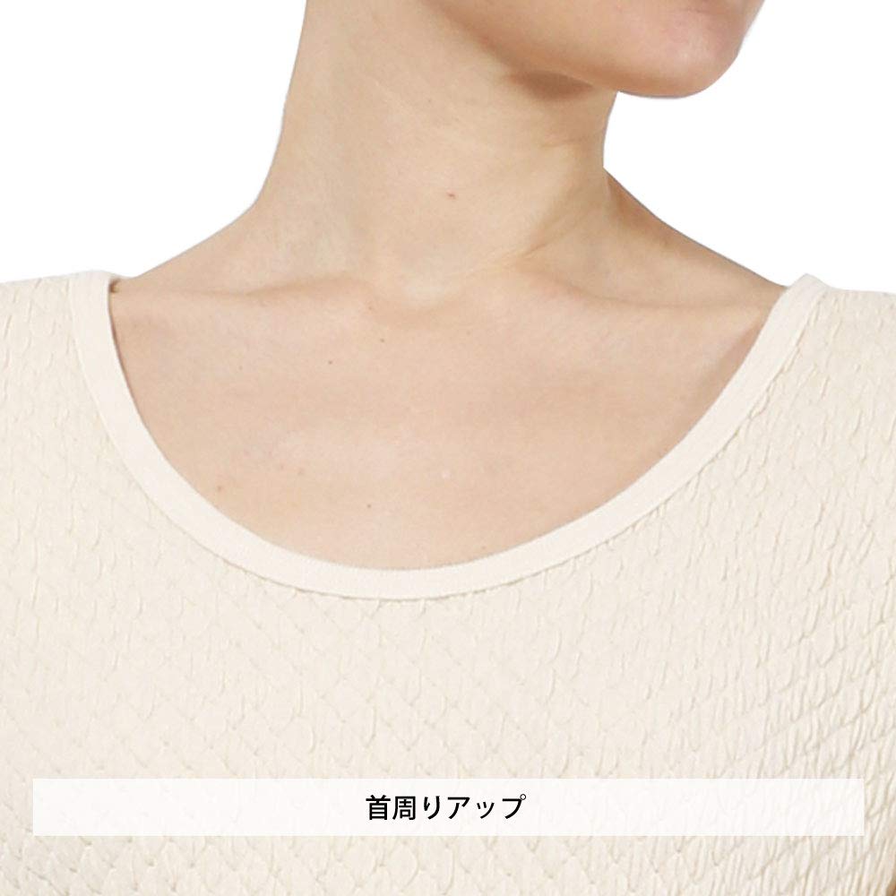 Hidamari Women's Long Sleeve Undershirt, Warm and Warm, Double-Layered Sleeves/Triple-Layered Body, Size Small, Pale Beige [IT800-PBE]