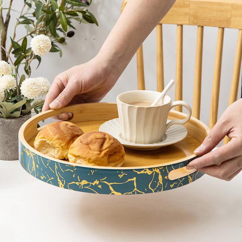 Plateau de service rond en bois de bambou
