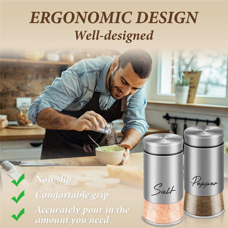 AEE2-Salt And Pepper Shakers Set With Stainless Steel Lid For Kitchen Gadgets Cooking Spice Dispenser
